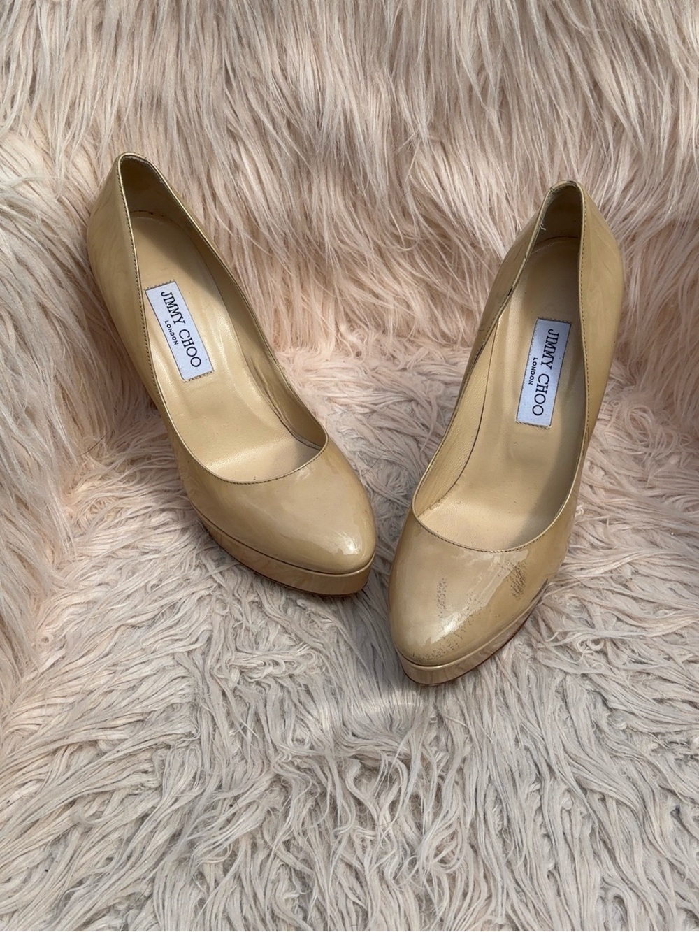 Jimmy Choo Nude Patent Leather Stiletto Pumps